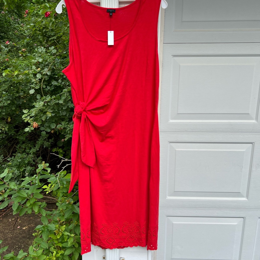 NWT Talbots Pretty Red Cotton Floral Eyelet Hem Tie Front Maxi Dress
